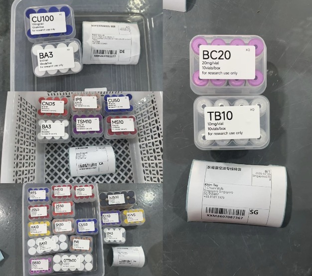 Another recent peptide shipment with boxes and vials